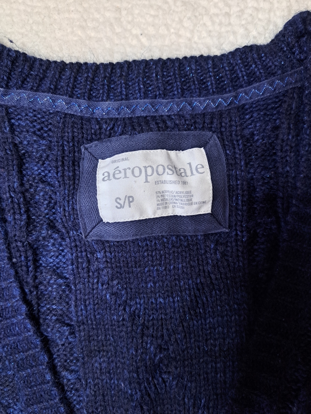 Aeropostale Babydoll Y2k Shimmer Navy Short-Sleeve Tie-Front Knit Cardigan - Picture 2 of 5